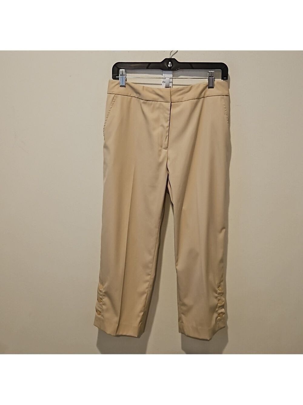 J'ENVIE WOMEN'S TAN HIGH-RISE CROPPED PANTS BUTTON DETAIL ABOVE HEM SIZE 6
